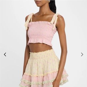LoveShackFancy Pink Floral Smocked Top